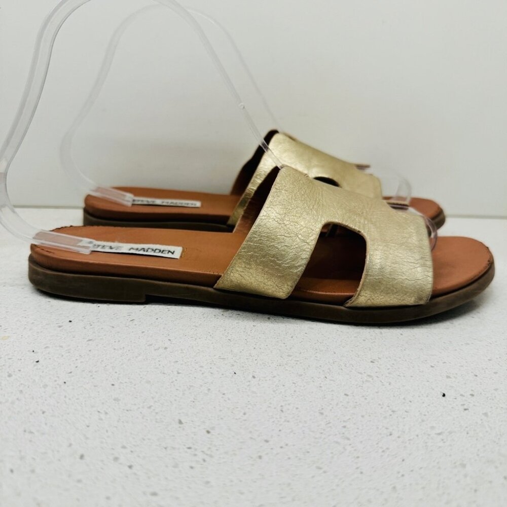 Steve Madden Haydn Hirsh Slide Sandal Gold Shoes Slip On Genuine Leather Sz 7 M - Picture 2 of 11